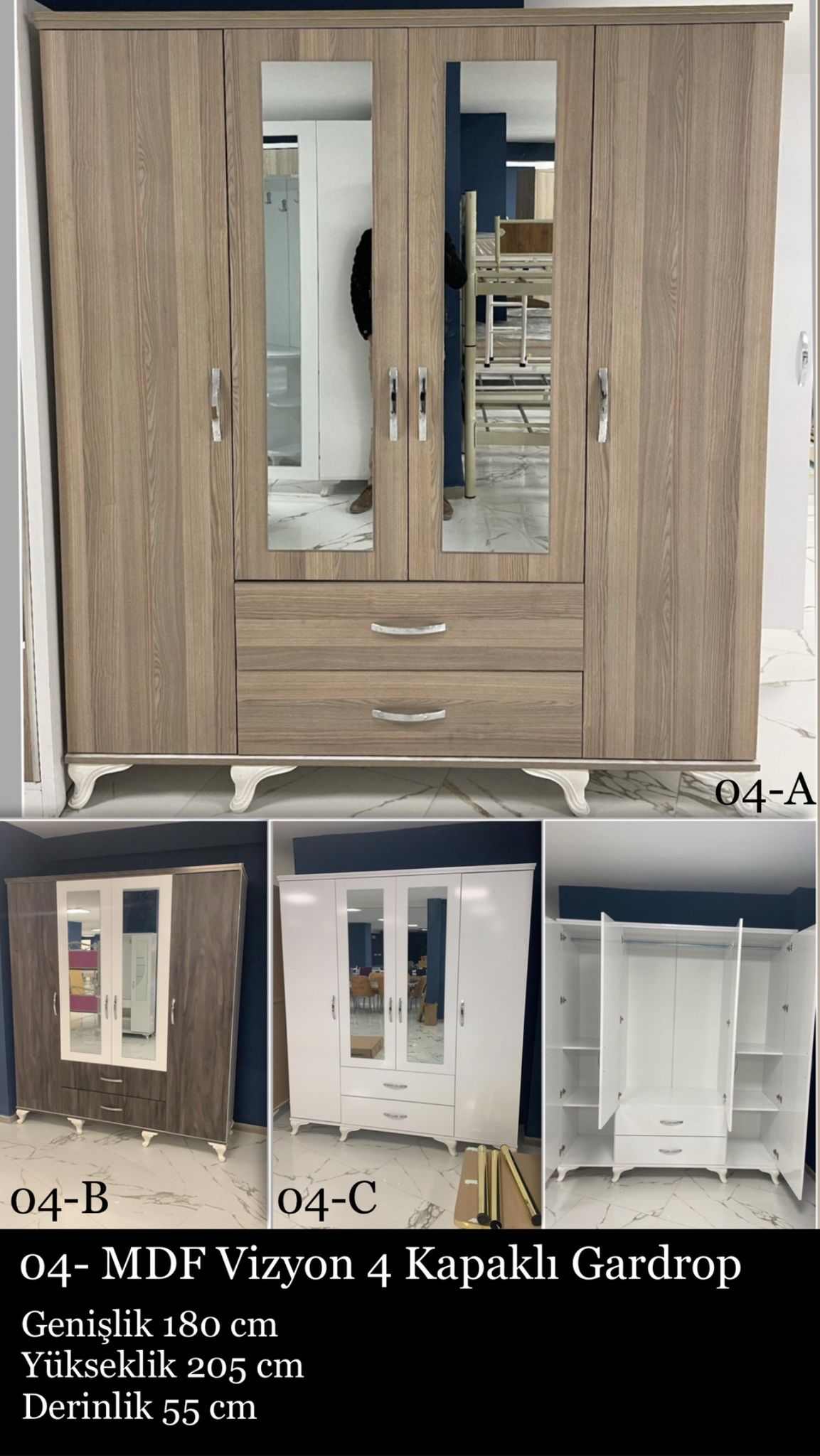 VİZYON 4 KAPAKLI MDF GARDROP
