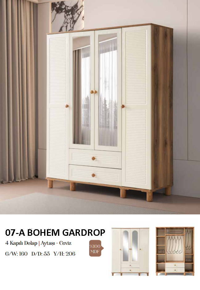 BOHEM 4 KAPAKLI MDF GARDROP